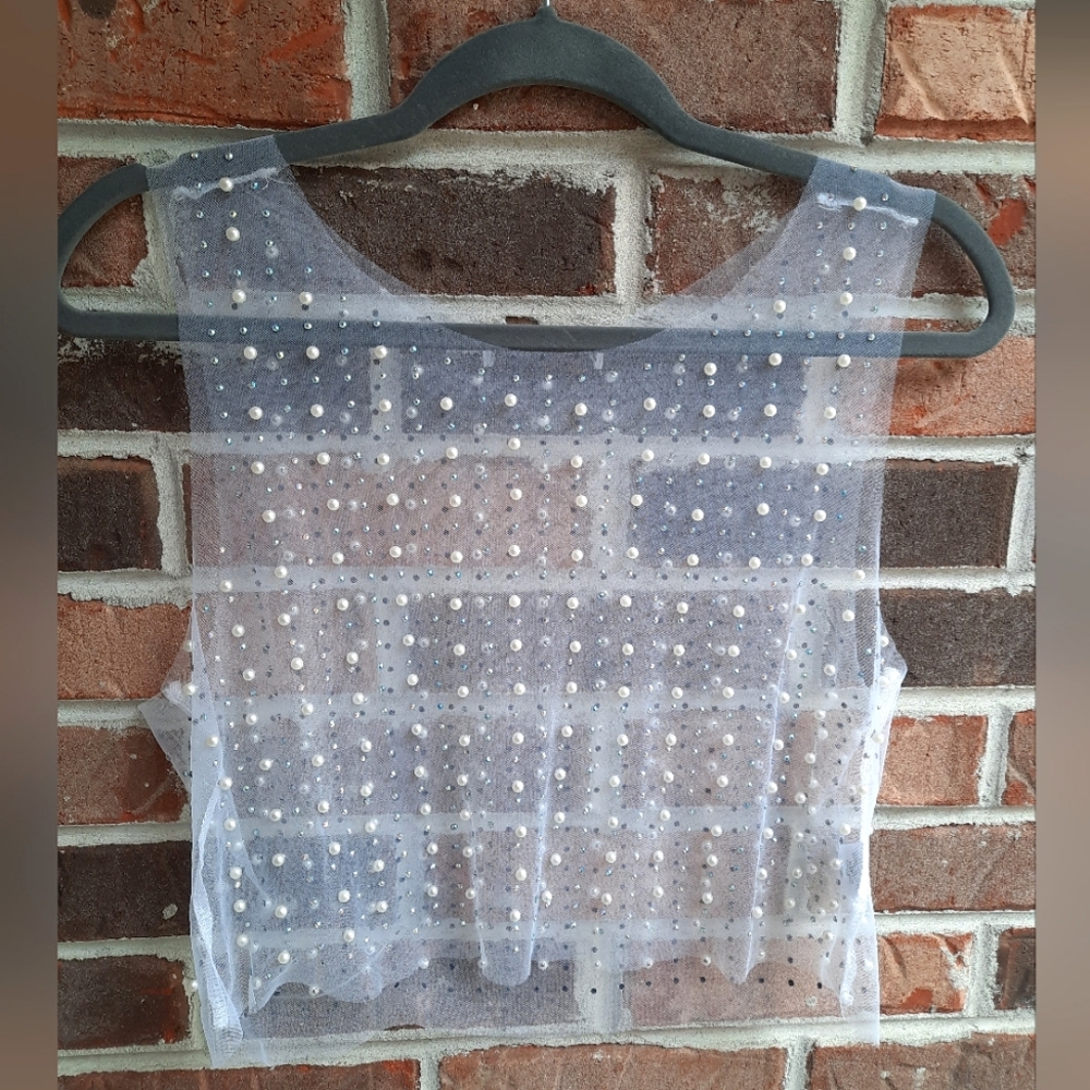 Pearl & Rhinestone Mesh Tank Top
